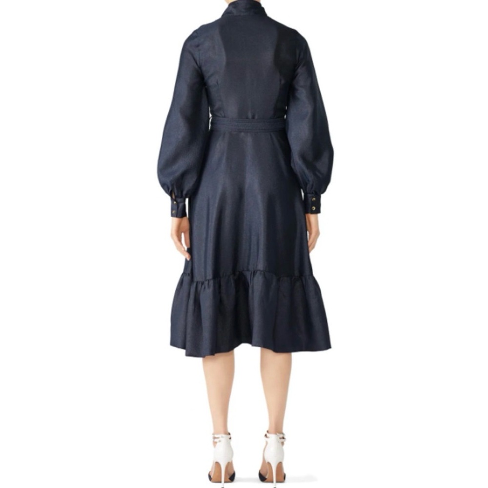 Stine Goya Niki Wrap Midi Dress Size Medium Shiny Midnight Blue Puff Sleeve NWT - Picture 3 of 14